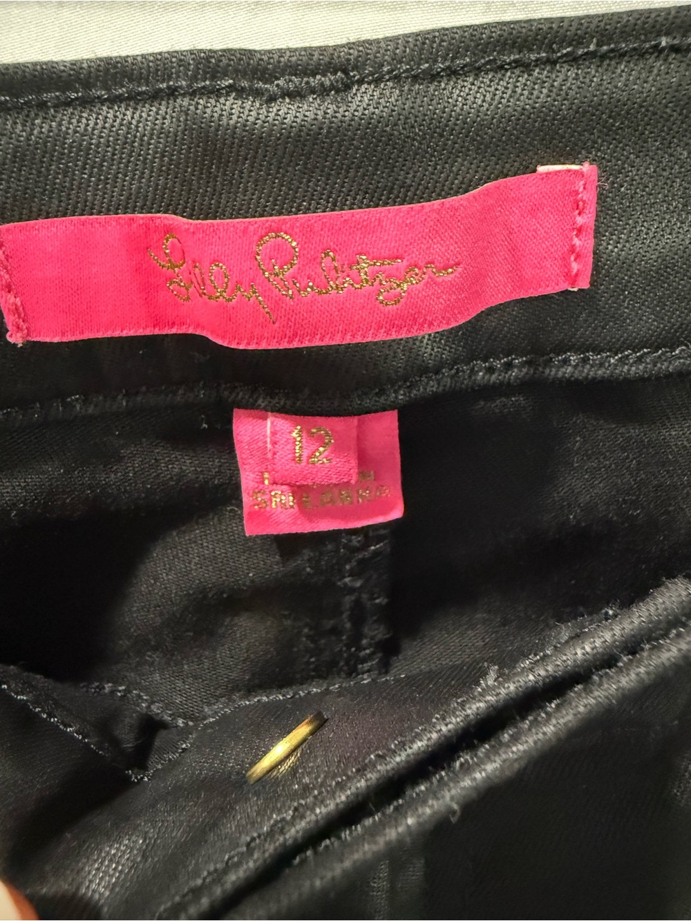Lilly Pulitzer Black Leather Jeans with Gold Buttons - Picture 3 of 5